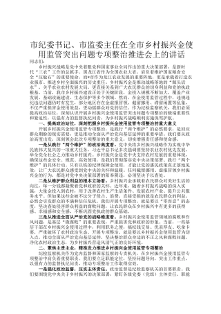市纪委书记、市监委主任在全市乡村振兴资金使用监管突出问题专项整治推进会上的讲话