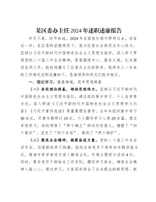 20250110某区委办主任2024年述职述廉报告