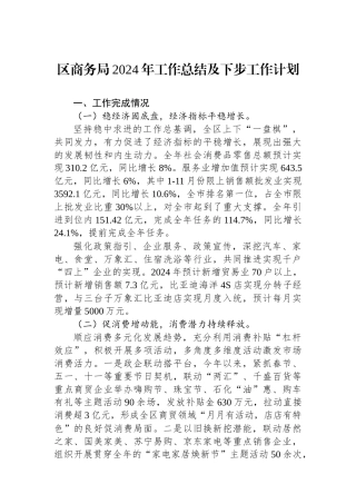 20250110区商务局2024年工作总结及下步工作计划