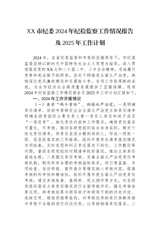 20250226XX市纪委2024年纪检监察工作情况报告及2025年工作计划