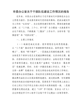 市委办公室关于干部队伍建设工作情况的报告