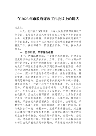 20250226在2025年市政府廉政工作会议上的讲话