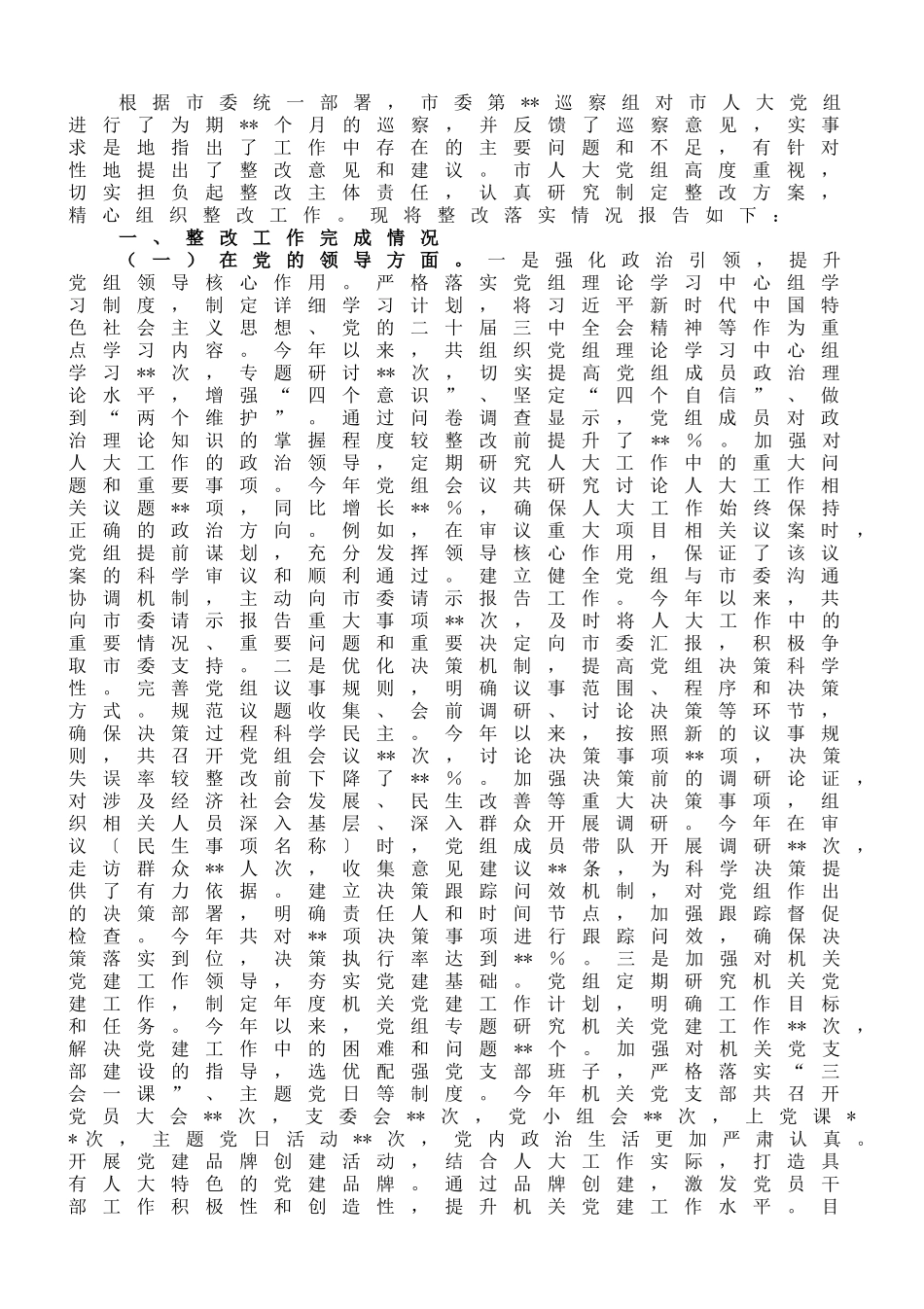 20250318市人大党组关于落实巡察反馈意见情况的报告_第1页