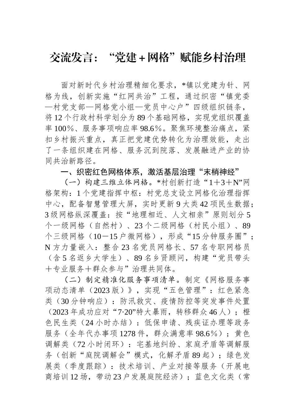 20250319交流发言：“党建＋网格”赋能乡村治理_第1页