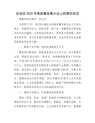 20250319在全区2025年高质量发展大会上的表态发言