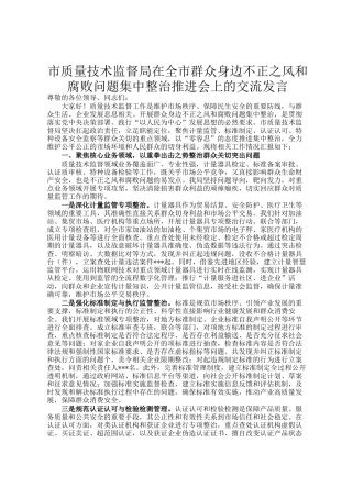 市质量技术监督局在全市群众身边不正之风和腐败问题集中整治推进会上的交流发言