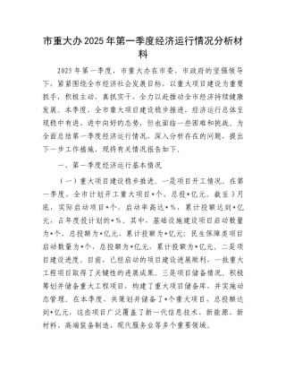 市重大办2025年第一季度经济运行情况分析材料