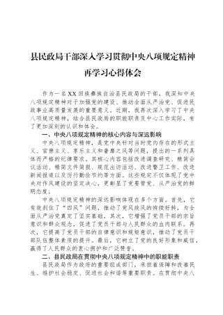 县民政局干部深入学习贯彻中央八项规定精神再学习心得体会