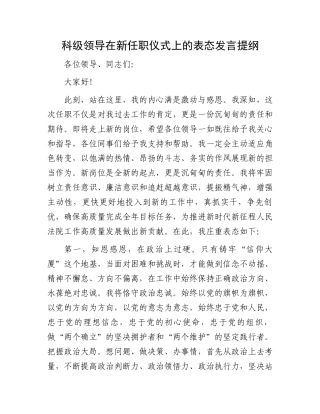 20250321科级领导在新任职仪式上的表态发言提纲