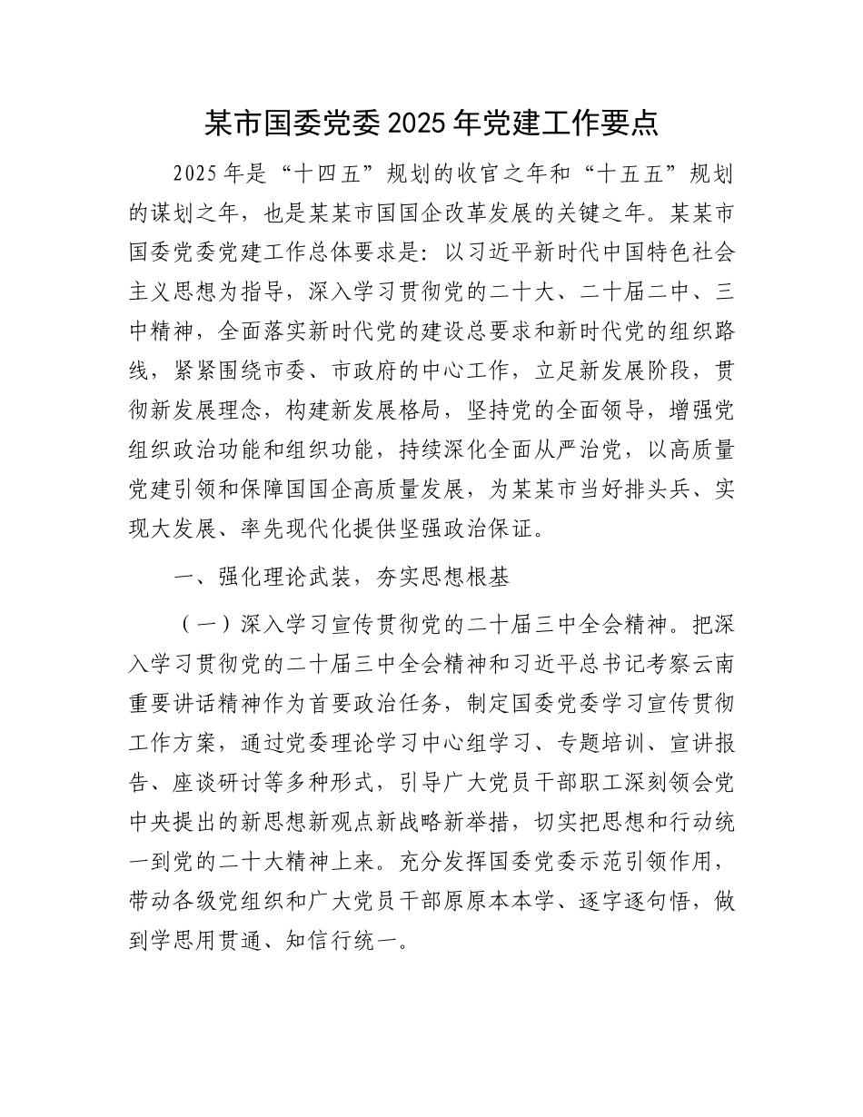 20250321某市国资委党委2025年党建工作要点_第1页