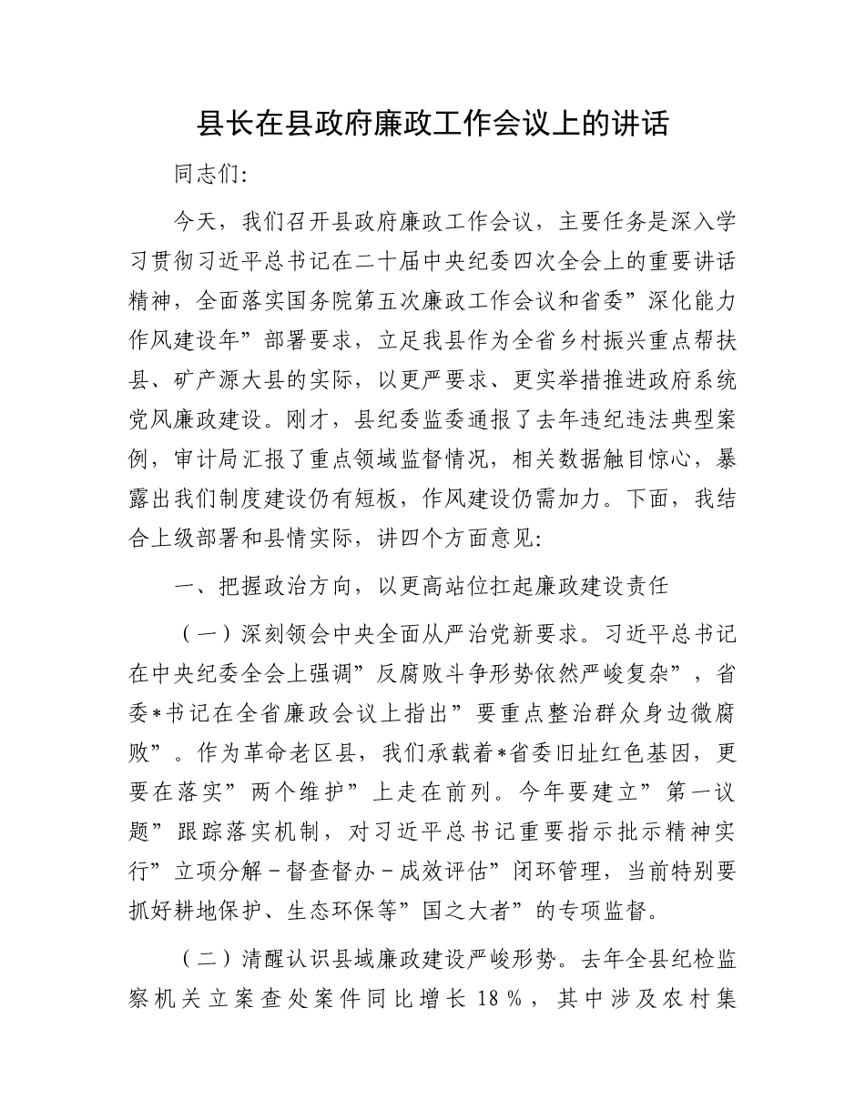 20250321县长在县政府廉政工作会议上的讲话_第1页