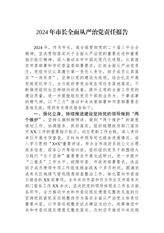 202501092024年市长全面从严治党责任报告
