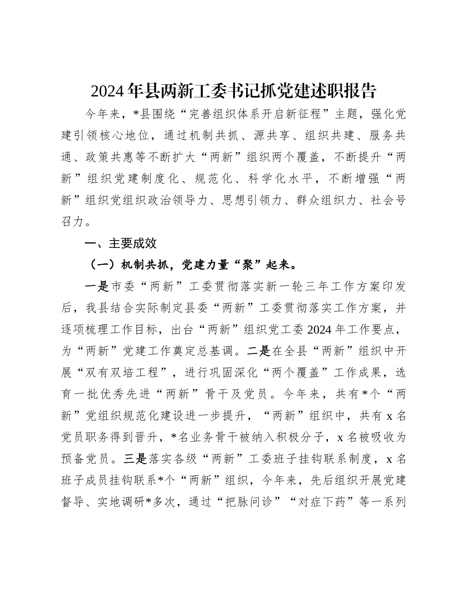 202501102024年县两新工委书记抓党建述职报告_第1页