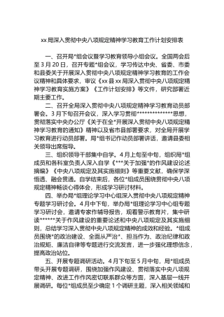 XX局深入贯彻中央八项规定精神学习教育工作计划安排表