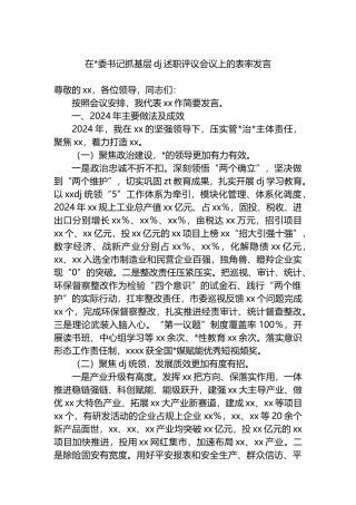 在党委书记抓基层党建述职评议会议上的表率发言