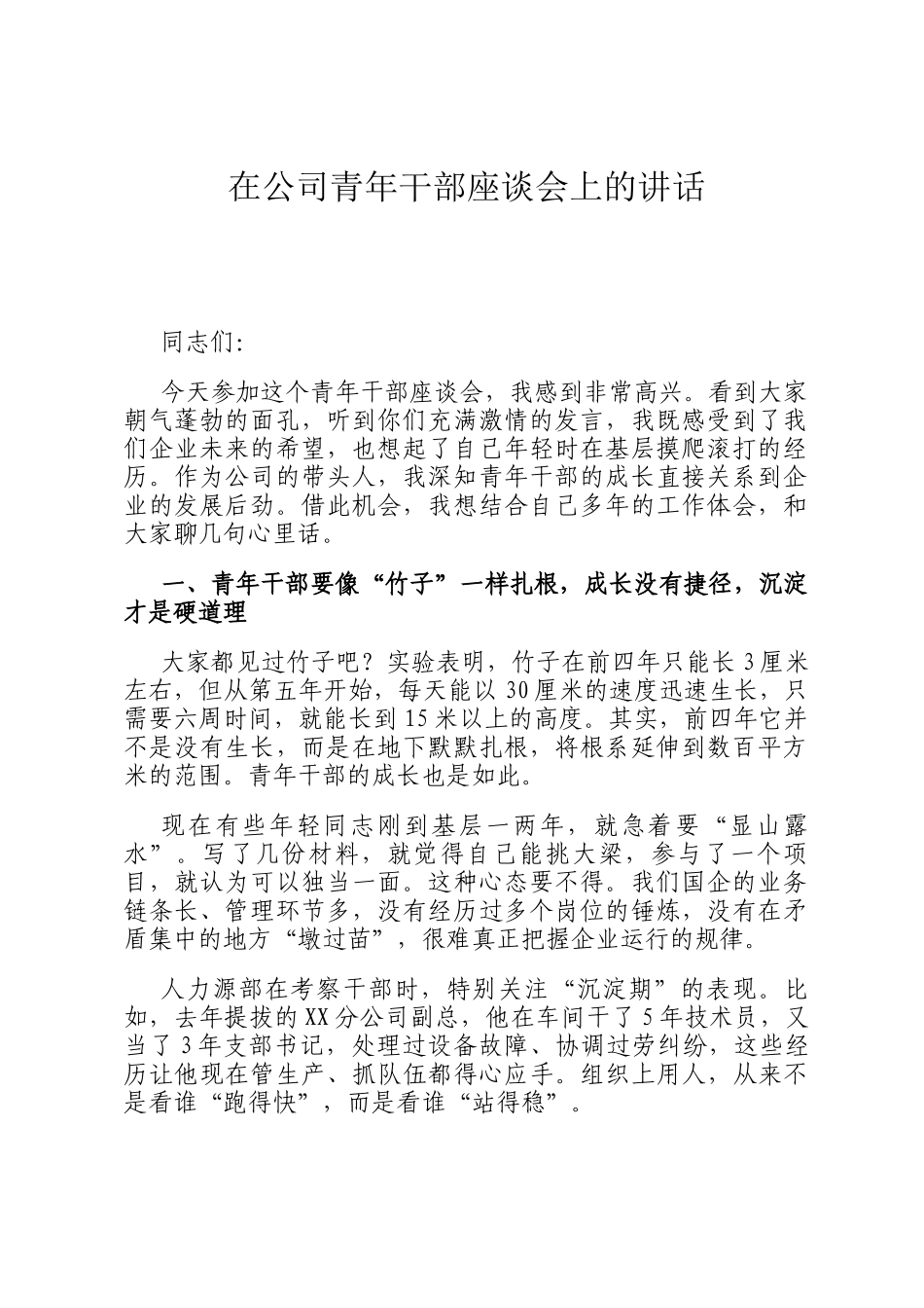 在公司青年干部座谈会上的讲话_第1页