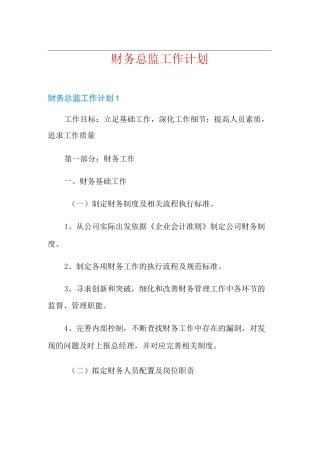 财务总监工作计划