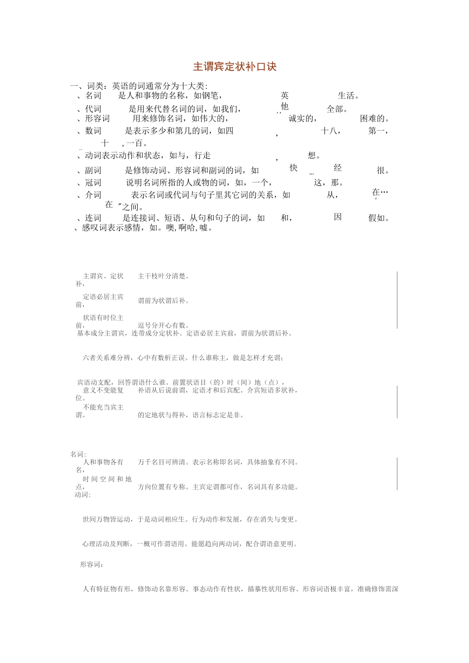 词的分类及句子主谓宾_第1页