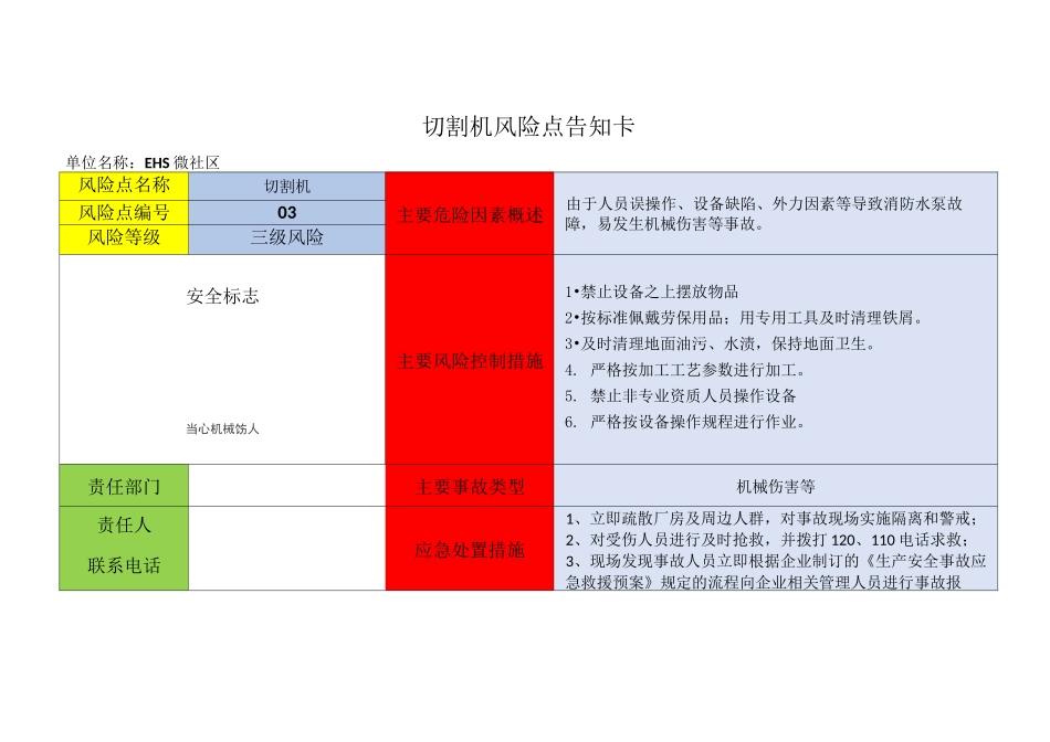 机械等安全风险告知卡_第1页