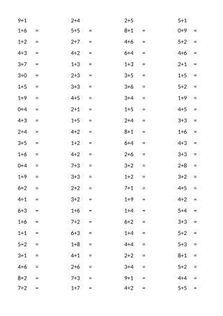 算术10以内加法100题