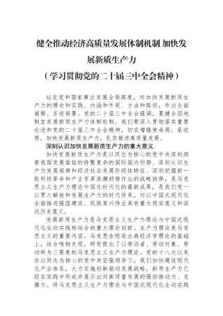 健全推动经济高质量发展体制机制加快发展新质生产力