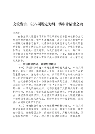 交流发言：以八项规定为纲，铸审计清廉之魂
