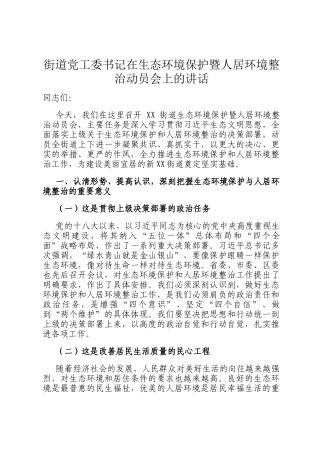 街道党工委书记在生态环境保护暨人居环境整治动员会上的讲话