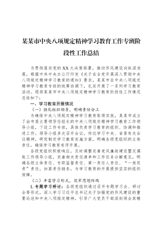 某某市中央八项规定精神学习教育工作专班阶段性工作总结