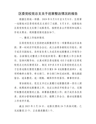 区委党校党总支关于巡察整改情况的报告
