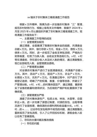 XX镇关于农村集体三资精准清查工作报告