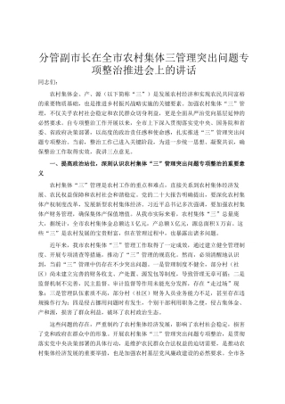 分管副市长在全市农村集体三资管理突出问题专项整治推进会上的讲话