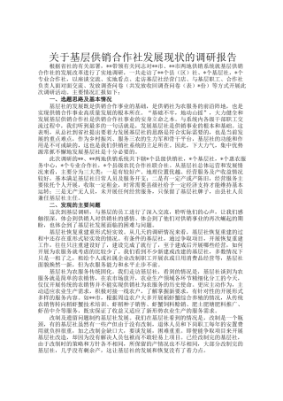 关于基层供销合作社发展现状的调研报告