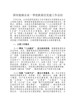 国有能源企业一季度抓基层党建工作总结