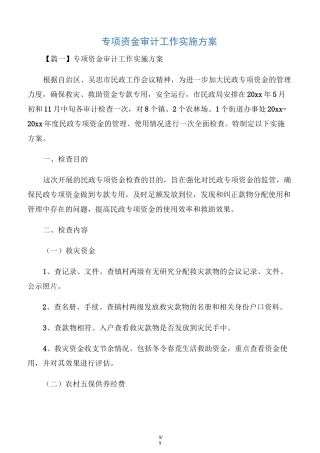 专项资金审计工作实施方案