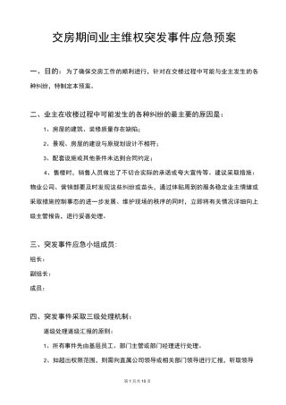 交房期间业主维权突发事件应急预案汇编