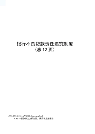 银行不良贷款责任追究制度