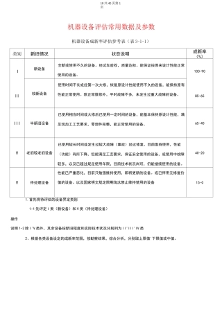 机器设备评估常用数据及参数
