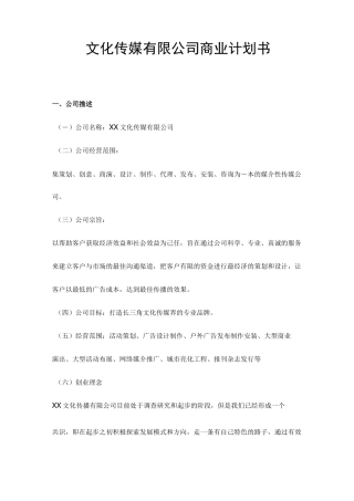 文化传媒有限公司商业计划书