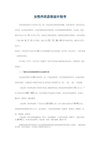 女性内衣店创业计划书