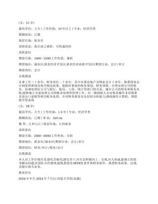 金融银行个人简历