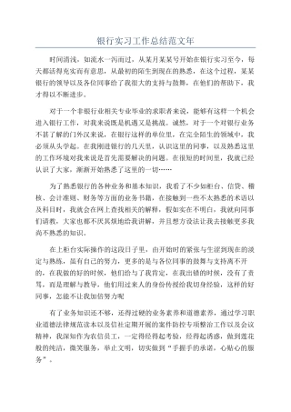 银行实习工作总结范文年