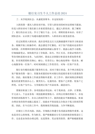 银行实习生个人工作总结2024