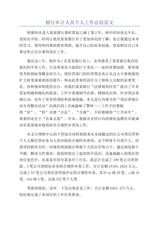 银行审计人员个人工作总结范文