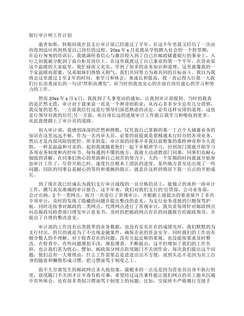 银行审计师工作计划_第1页