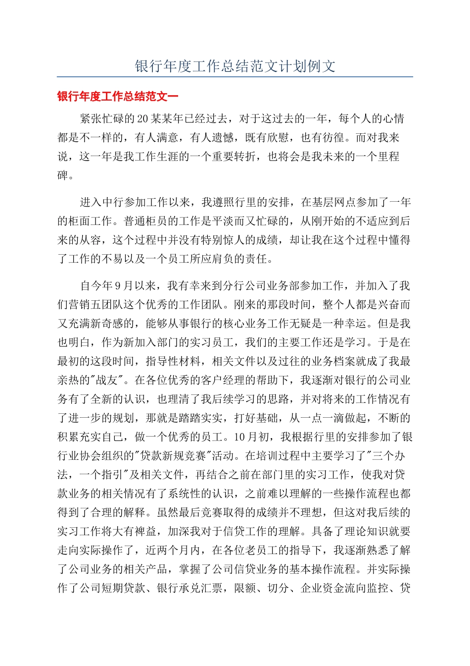 银行年度工作总结范文计划例文_第1页