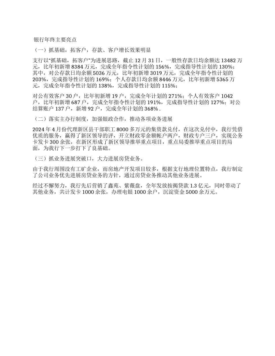 银行年终主要亮点工作总结_第1页