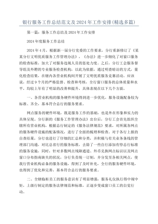 银行服务工作总结范文及2024年工作安排