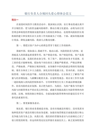 银行负责人合规回头看心得体会范文