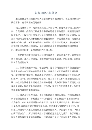 银行风险心得体会
