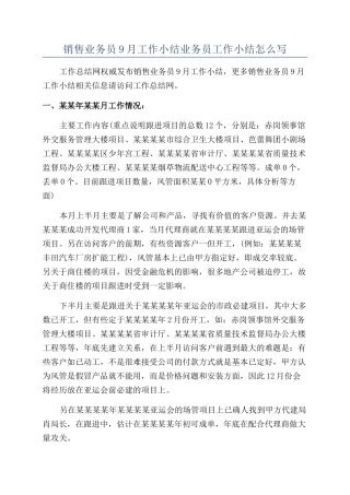 销售业务员9月工作小结业务员工作小结怎么写